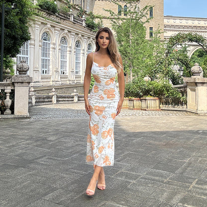 Robe maxi pour femmes avec motif floral et bretelles spaghetti Chic und Stil