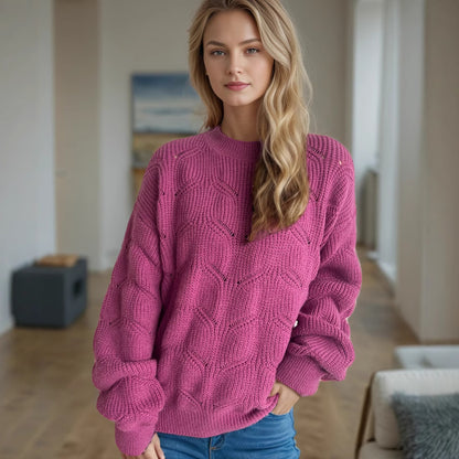 Pullover en grosse maille pour femmes avec un motif romanesque en torsade et des manches larges Chic und Stil