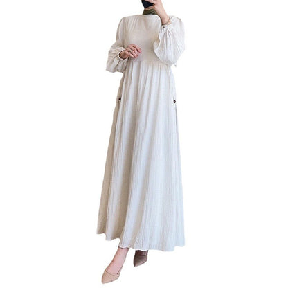 Robe maxi pour femmes avec un design plissé élégant et des manches bouffantes longues Chic und Stil