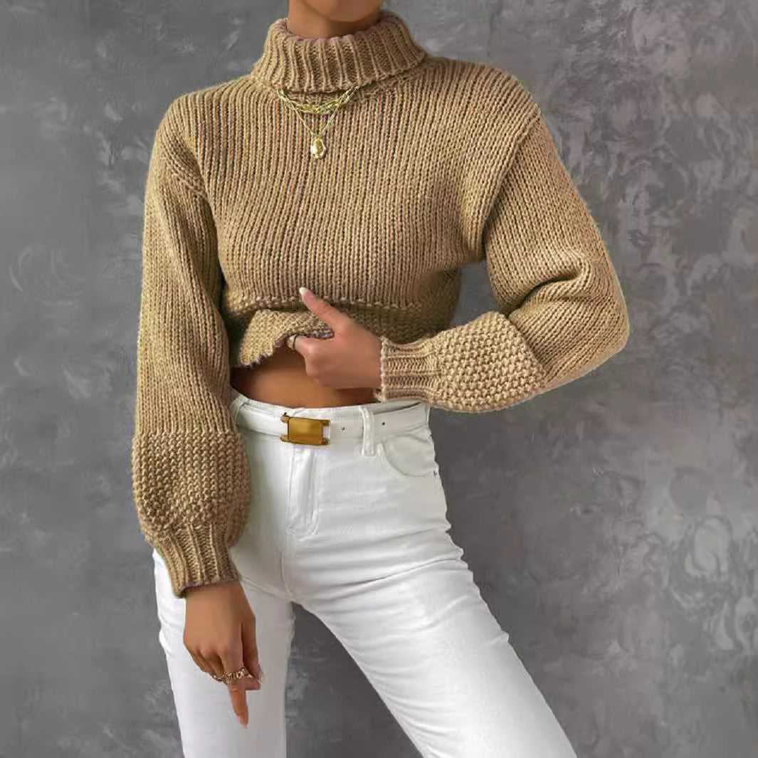 Dames gros tricot pull avec col haut Chic und Stil