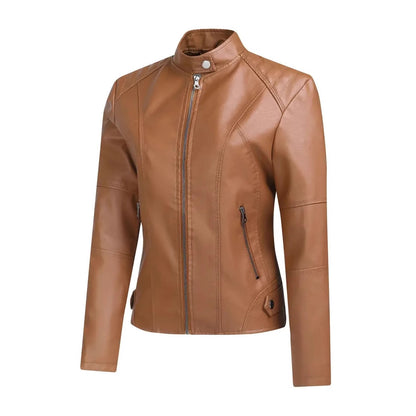 Biker leather jacket for women with asymmetric zipper and modern stand collar Chic and Style