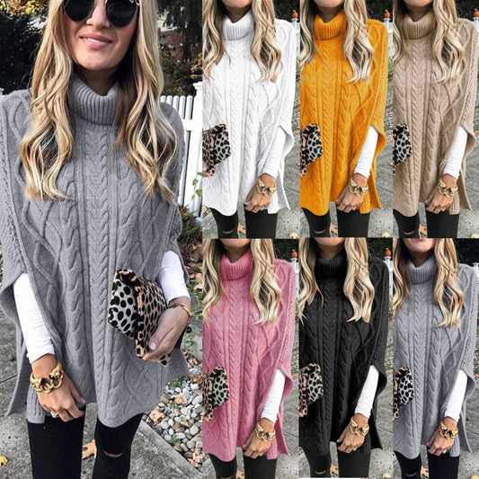 Pull poncho pour femmes avec col montant et motif classique en cable Chic und Stil
