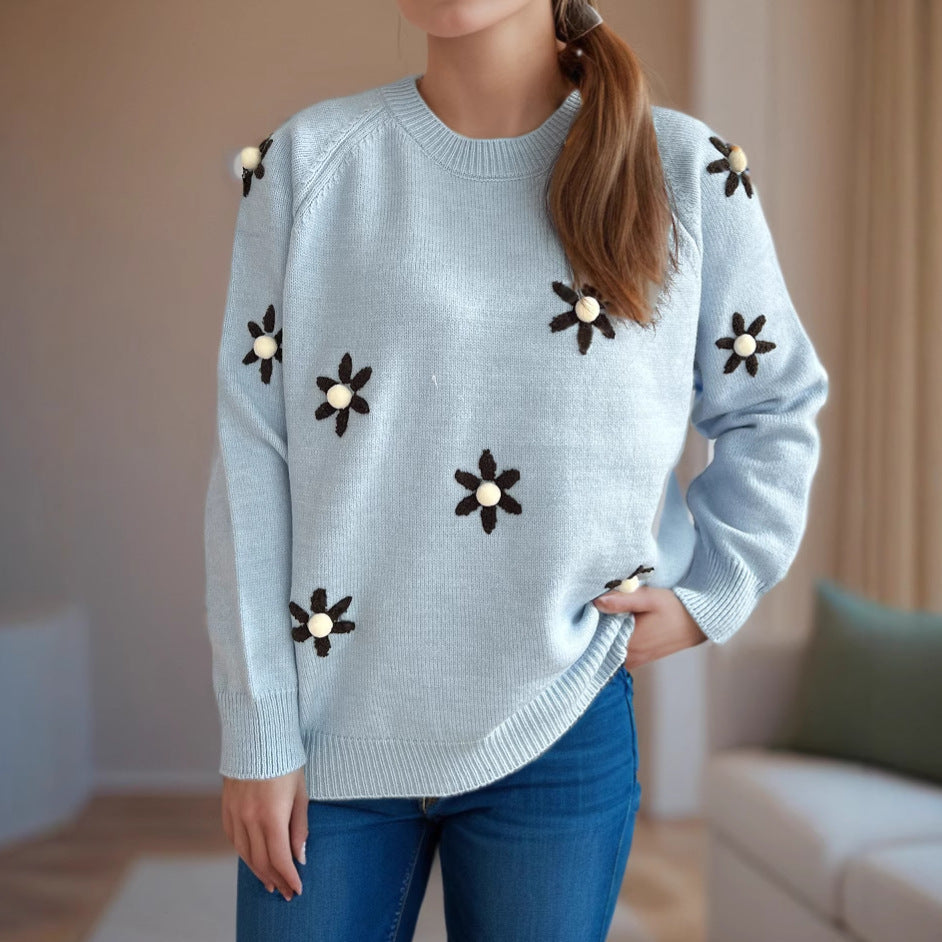 Pull en tricot pour femmes avec des appliqués floraux et une coupe décontractée Chic und Stil