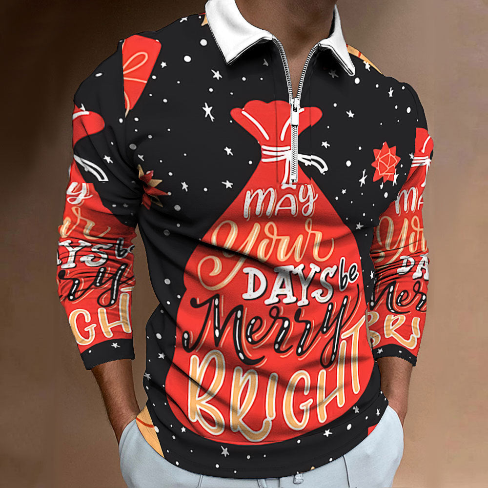 Men's Long Sleeve Polo with Festive Christmas Pattern Chic and Style