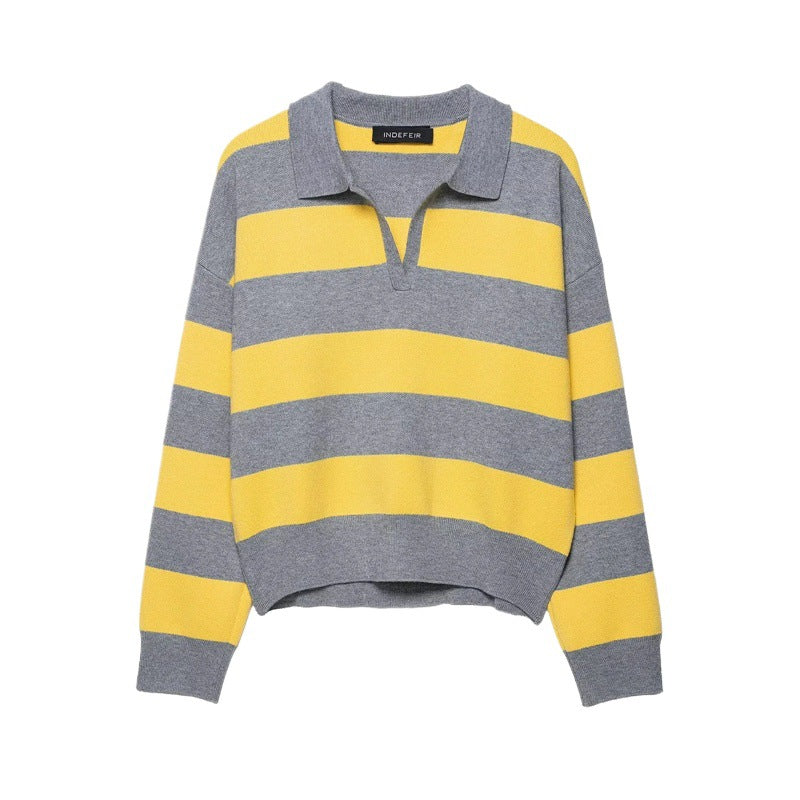 Dames pull mode avec col polo et design rayé Chic und Stil