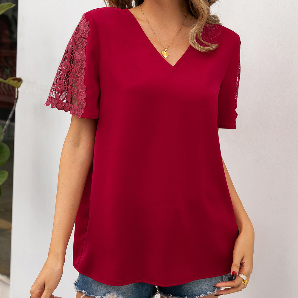 Blouse femme avec accents en dentelle et décolleté en V Chic und Stil