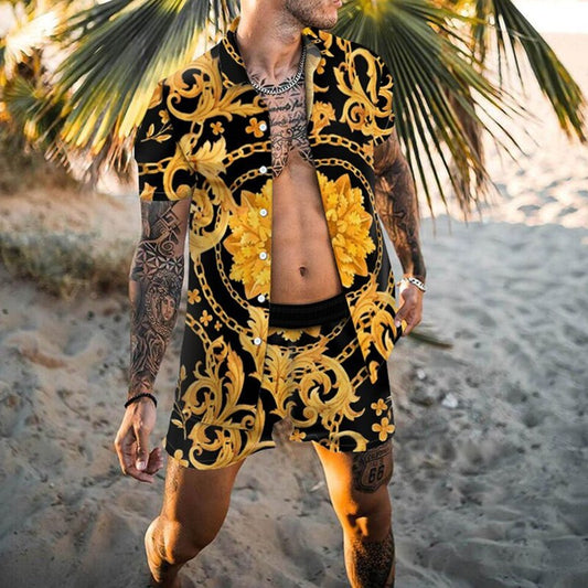 Hommes Ensemble Court Imprimé Tropical Chic und Stil