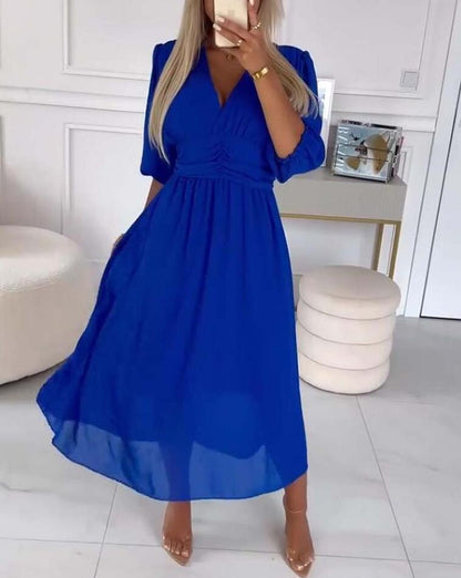 Femme Robe Maxi Fluide à Col V Chic und Stil