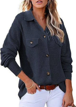 Pull en pâté de waffle à boutons pour femmes Chic und Stil
