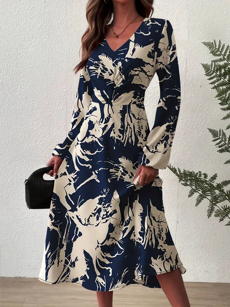 Robe midi pour femmes avec des détails floraux et un élégant décolleté en V Chic und Stil