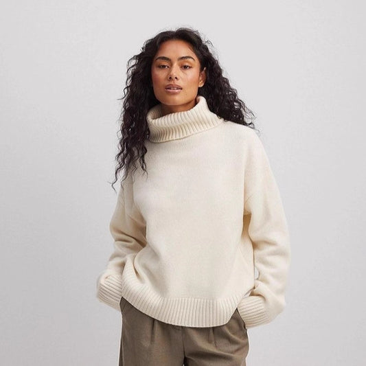 Dames pull-over col roulé fin en tricot doux Chic und Stil