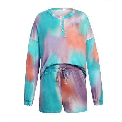 Women's set with casual top and modern tie-dye design shorts Chic and Style
