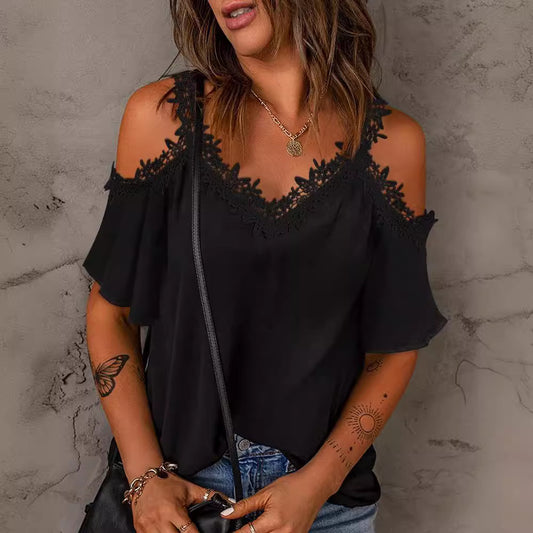 Blouse chic et stylée avec dentelle à épaules froides pour femmes