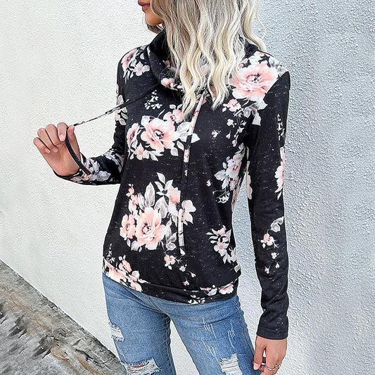 Pull décontracté pour femmes avec motif floral et col montant Chic und Stil