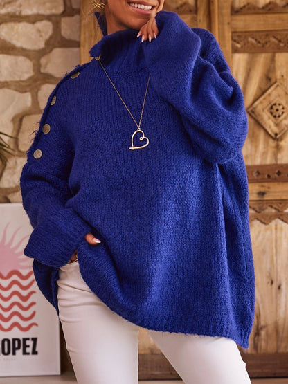 Pull en grosse maille pour femmes avec col haut et détails de boutons à la mode Chic und Stil
