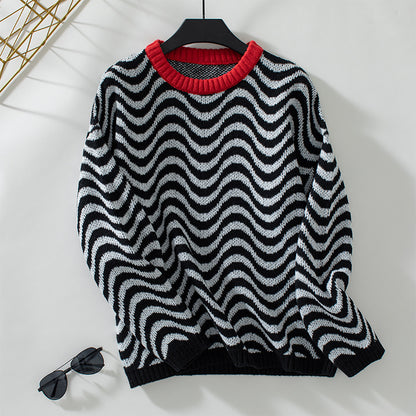 Femme pull confortable avec des motifs de vagues modernes et une coupe minimaliste Chic und Stil
