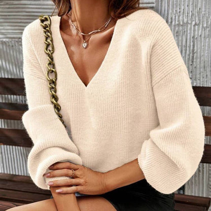 Dames élégant pull à col V avec manches bouffantes Chic und Stil