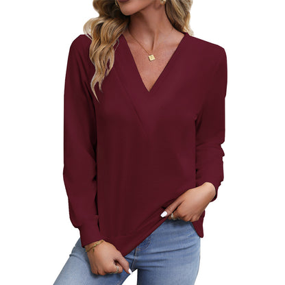 Dames élégante haut à col en V en tissu fin et avec des coutures raffinées Chic und Stil