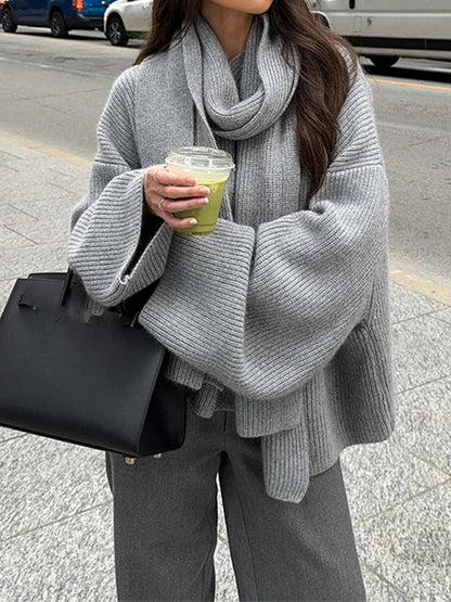 Dames gilet ample en tricot avec écharpe douce Chic und Stil