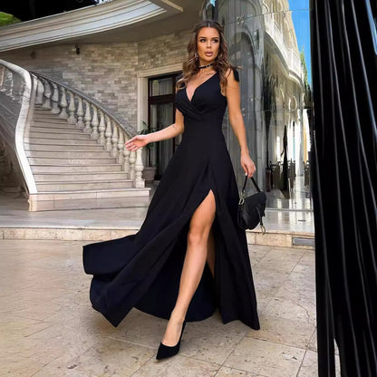 Robe maxi élégante pour femmes avec fente latérale et liens à nouer Chic und Stil