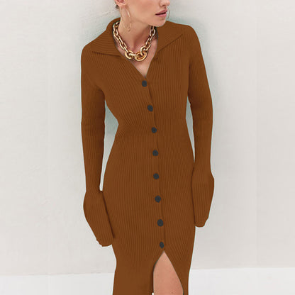 Robe en tricot côtelé pour femmes avec bouton et barre latérale Chic und Stil