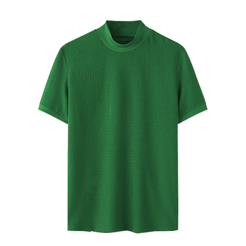 T-shirt pour hommes à manches courtes avec un design structuré moderne et col montant Chic und Stil