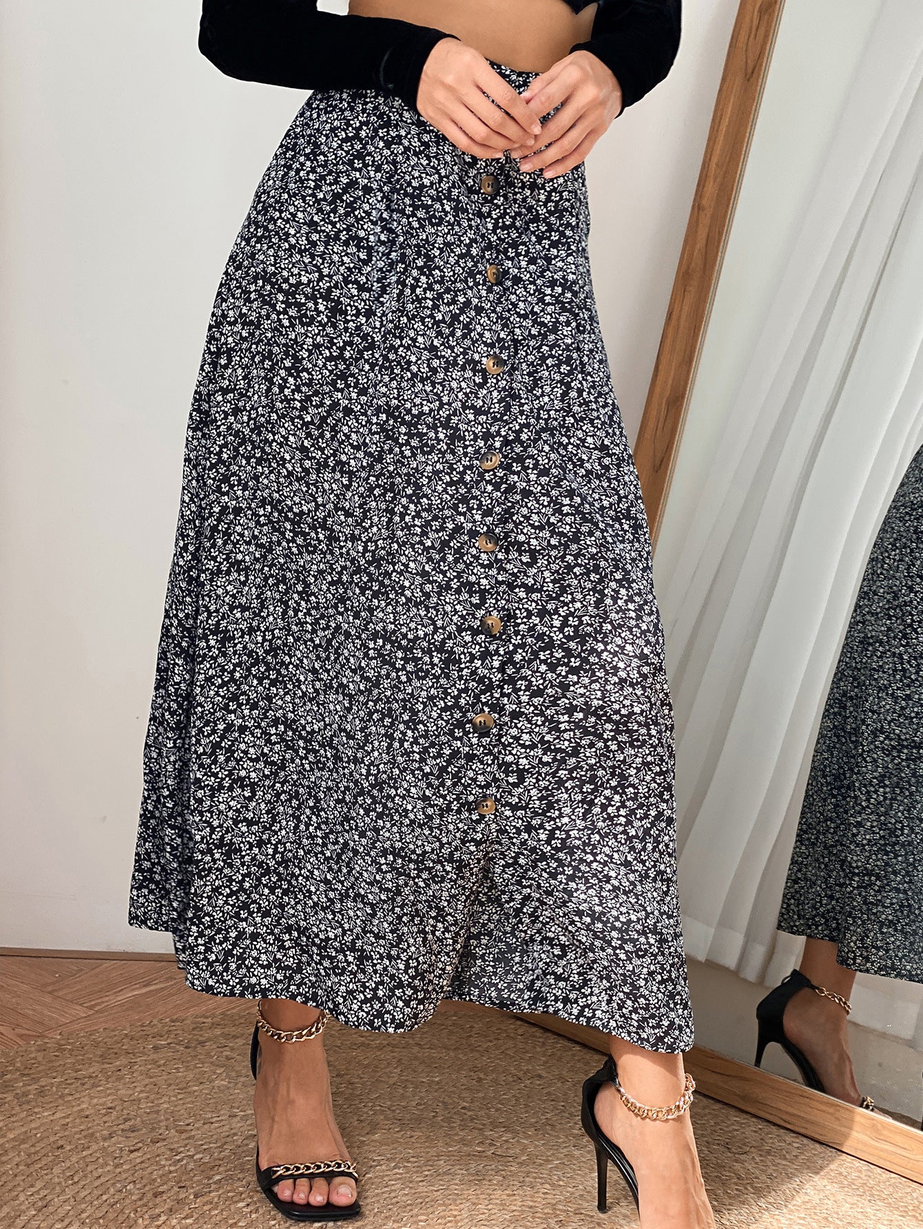 Jupe maxi femme avec détails de boutons et motif floral Chic und Stil