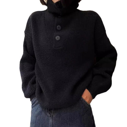 Pull en tricot pour femmes avec col orné de boutons et fine texture côtelée Chic und Stil
