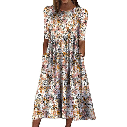 Robe midi florale fluide pour femmes chic et stylée