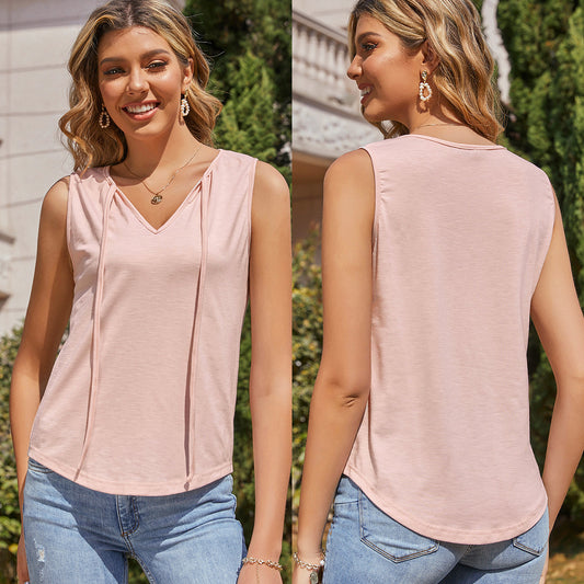 Dame débardeur sans manches à décolleté en V avec cordon de mode Chic und Stil