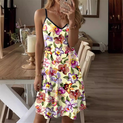 Dames motif floral spaghetti bretelles mini robe Chic und Stil
