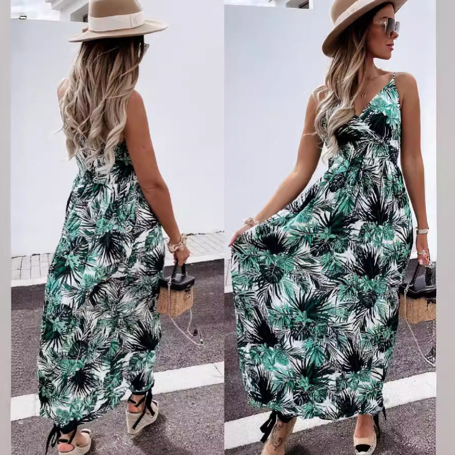 Women's A-line Maxi Dress with Tropical Print Chic and Style