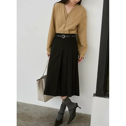 Blouse Femme Boutonnée à Col V avec Manches Plissées Chic und Stil