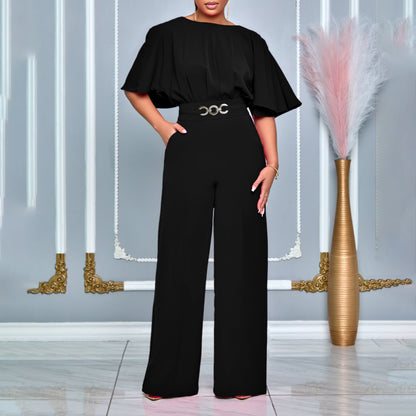 Dames Élégant Combinaison avec Jambe Évasée et Ceinture Décorative Chic und Stil