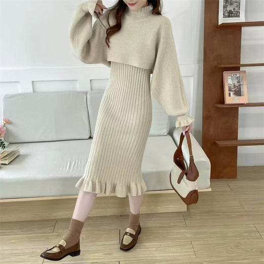 Robe en tricot pour femmes avec col montant et structure côtelée Chic und Stil