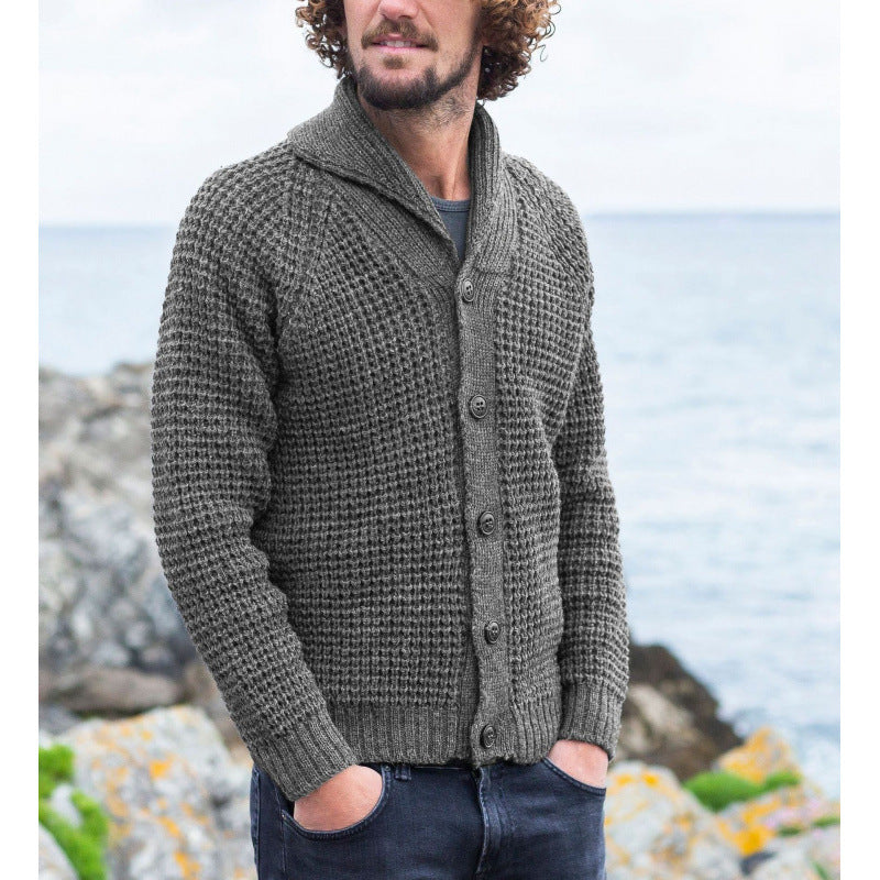 Men's knitted jacket with a fine structure design and practical buttons Chic and Style