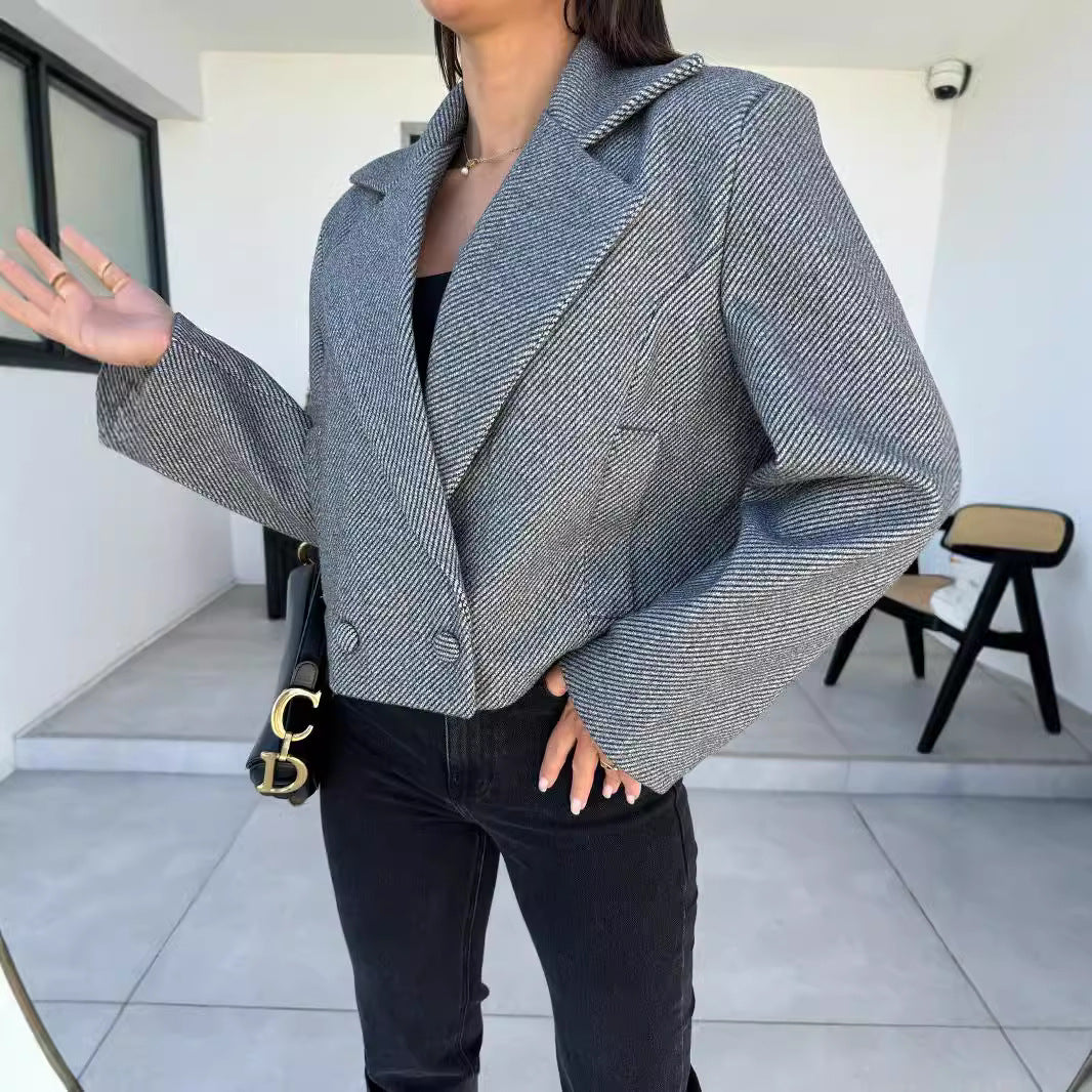 Dames Élégant Blazer Oversize avec double rangée de boutons et tissu texturé Chic und Stil