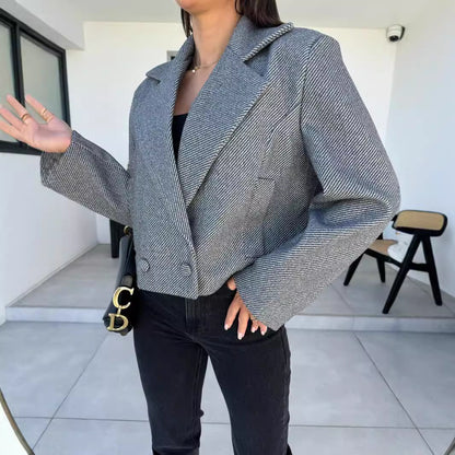 Dames Élégant Blazer Oversize avec double rangée de boutons et tissu texturé Chic und Stil