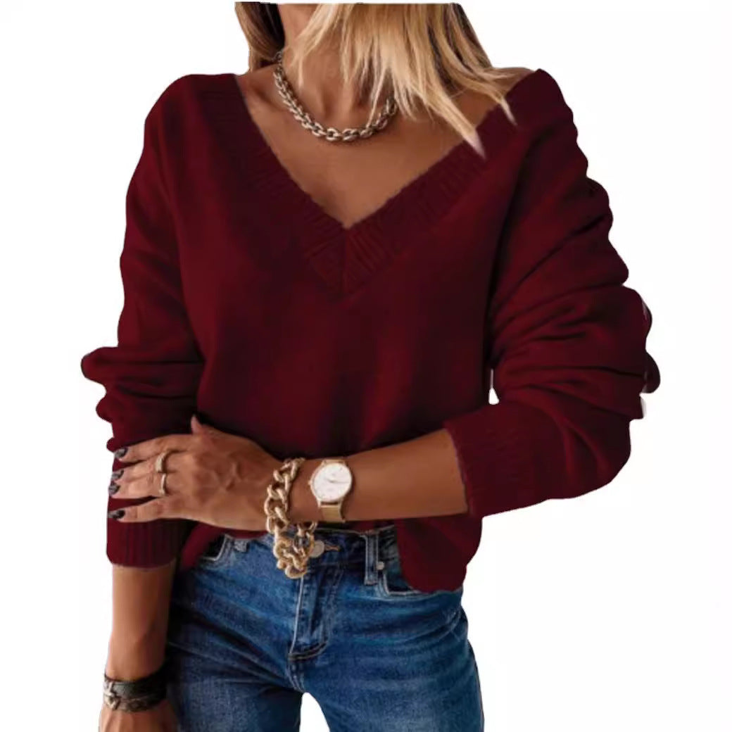 Pull femme décontracté à col en V en tricot doux Chic und Stil