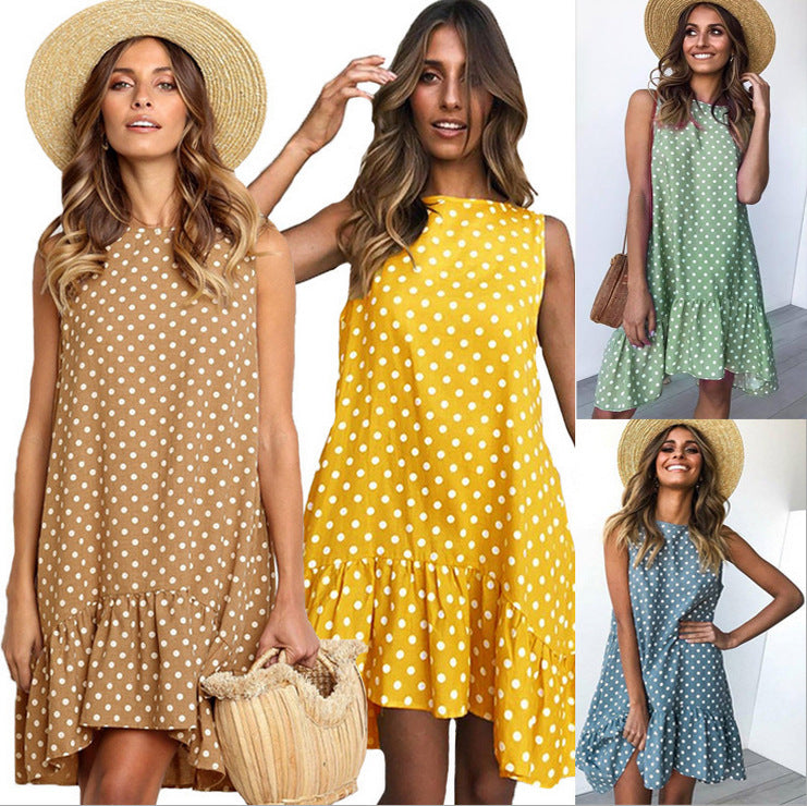 Robe shift à pois d'été pour femmes avec ourlet à volants Chic und Stil
