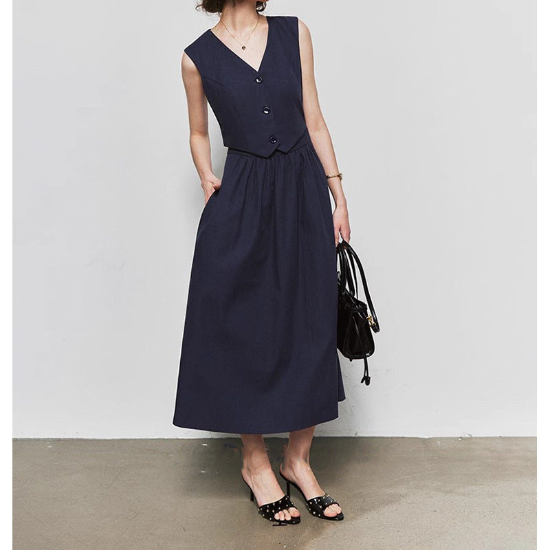 Robe maxi sans manches élégante pour femme avec gilet boutonné Chic und Stil