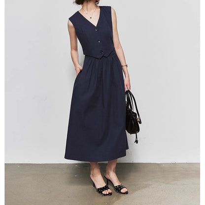 Robe maxi sans manches élégante pour femme avec gilet boutonné Chic und Stil