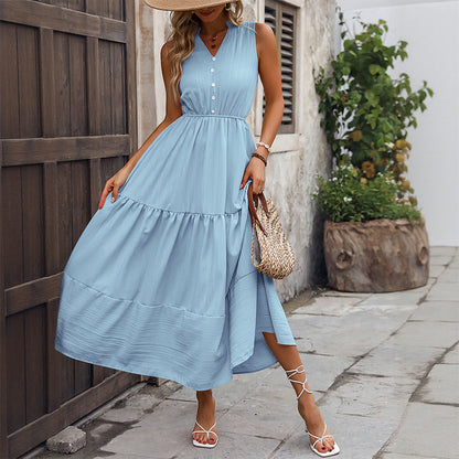 Femme Bouton couche Maxi robe Chic und Stil