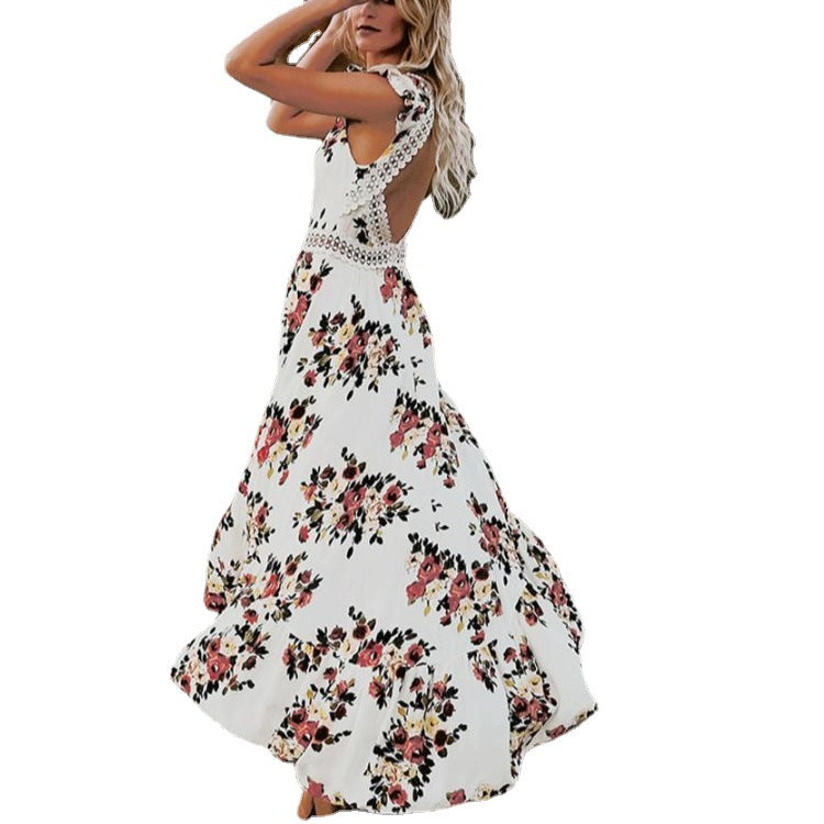 Dames Floral Haut-Bas Robe Maxi Chic und Stil