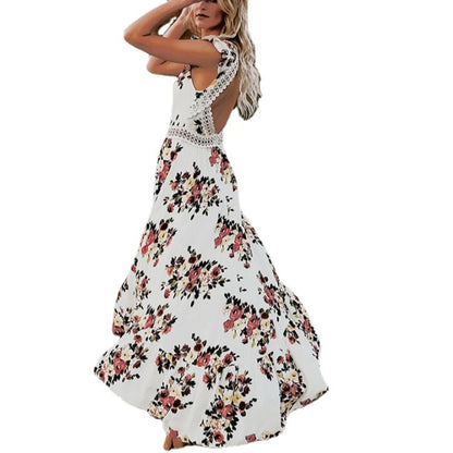 Dames Floral Haut-Bas Robe Maxi Chic und Stil