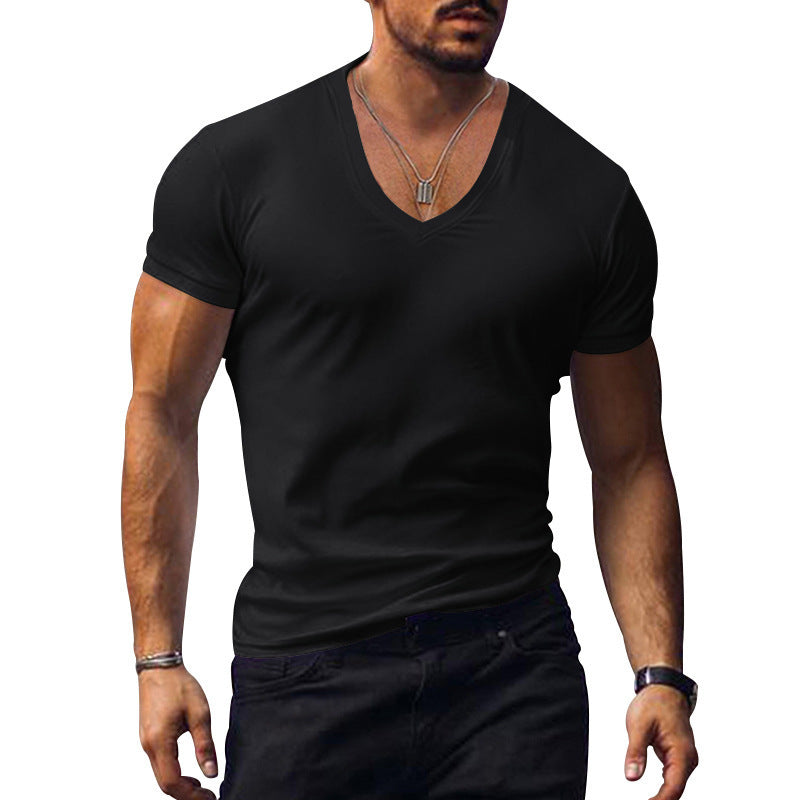 T-shirt pour hommes à col V en mélange de coton respirant Chic und Stil