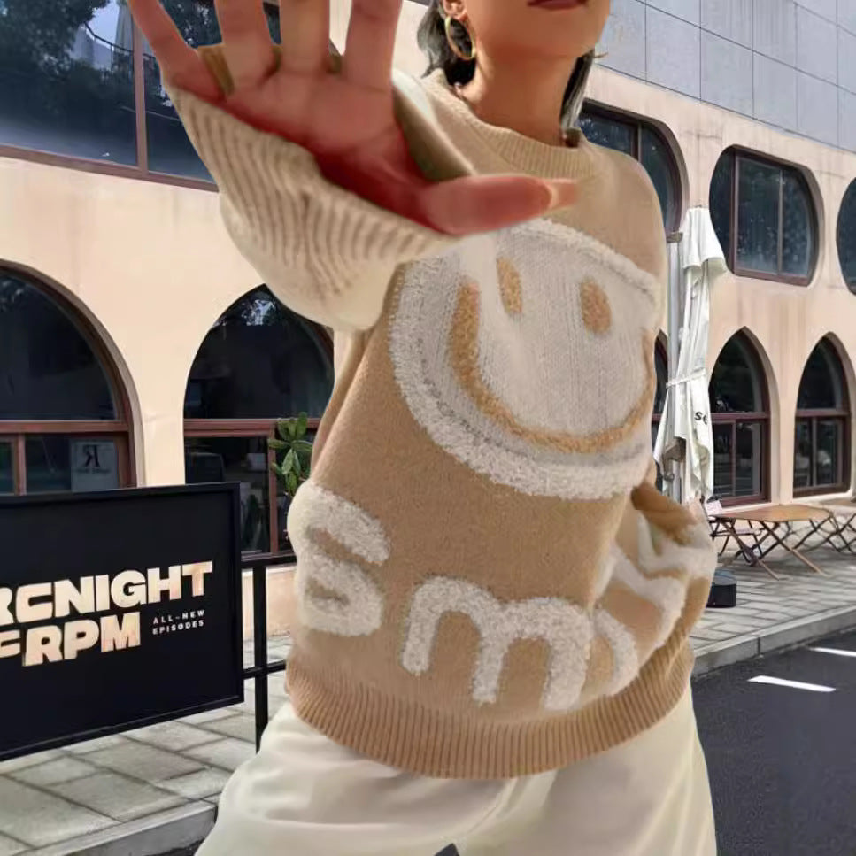 Pull en tricot pour femmes avec un motif emoji joyeux et une coupe confortable Chic und Stil