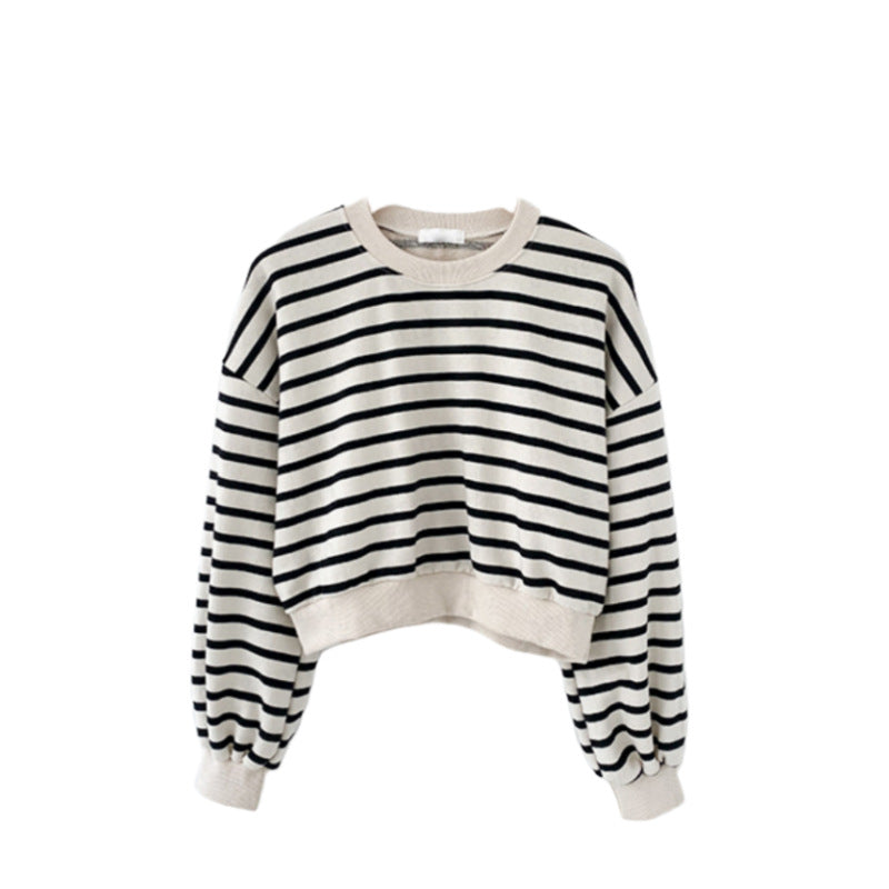 Sweatshirt décontracté rayé pour femmes avec manches bouffantes Chic & Stil