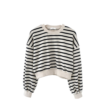 Sweatshirt décontracté rayé pour femmes avec manches bouffantes Chic & Stil