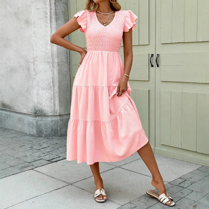 Robe midi à volants fluide Chic und Stil pour femmes
